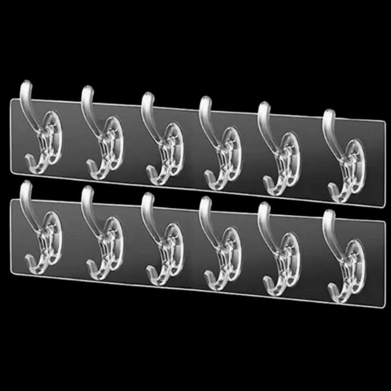 Прозрачный ряд крючков Клейкие крючки Ряд мощных шестизвенных настенных Бесшовные Не нужно сверлить Задняя сторона двери Крючки для пальто и шляп