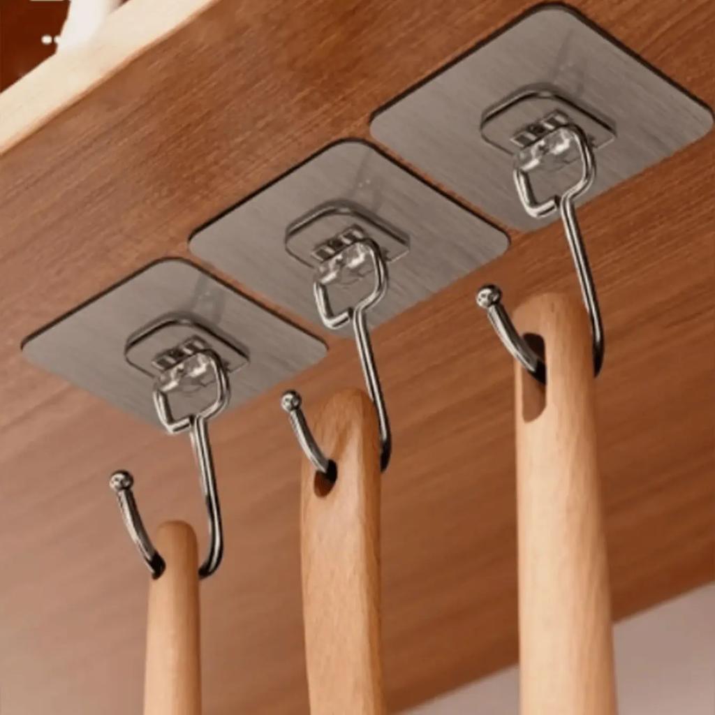 Большие прозрачные крючки из нержавеющей стали с сильной самоклеящейся основой, вешалка для хранения ключей для кухни, ванной комнаты, двери, стены, многофункциональная
