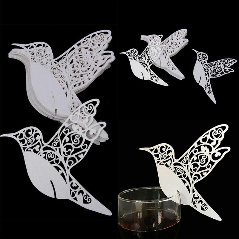 Птица Свадебные карточки с именами для бокалов вина лазерная резка на перламутровой карточке