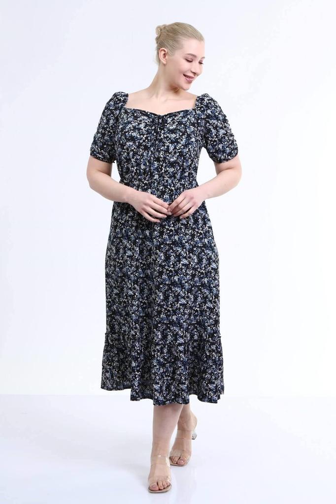 Женское платье большого размера с воротником и детальными рукавами принцессы