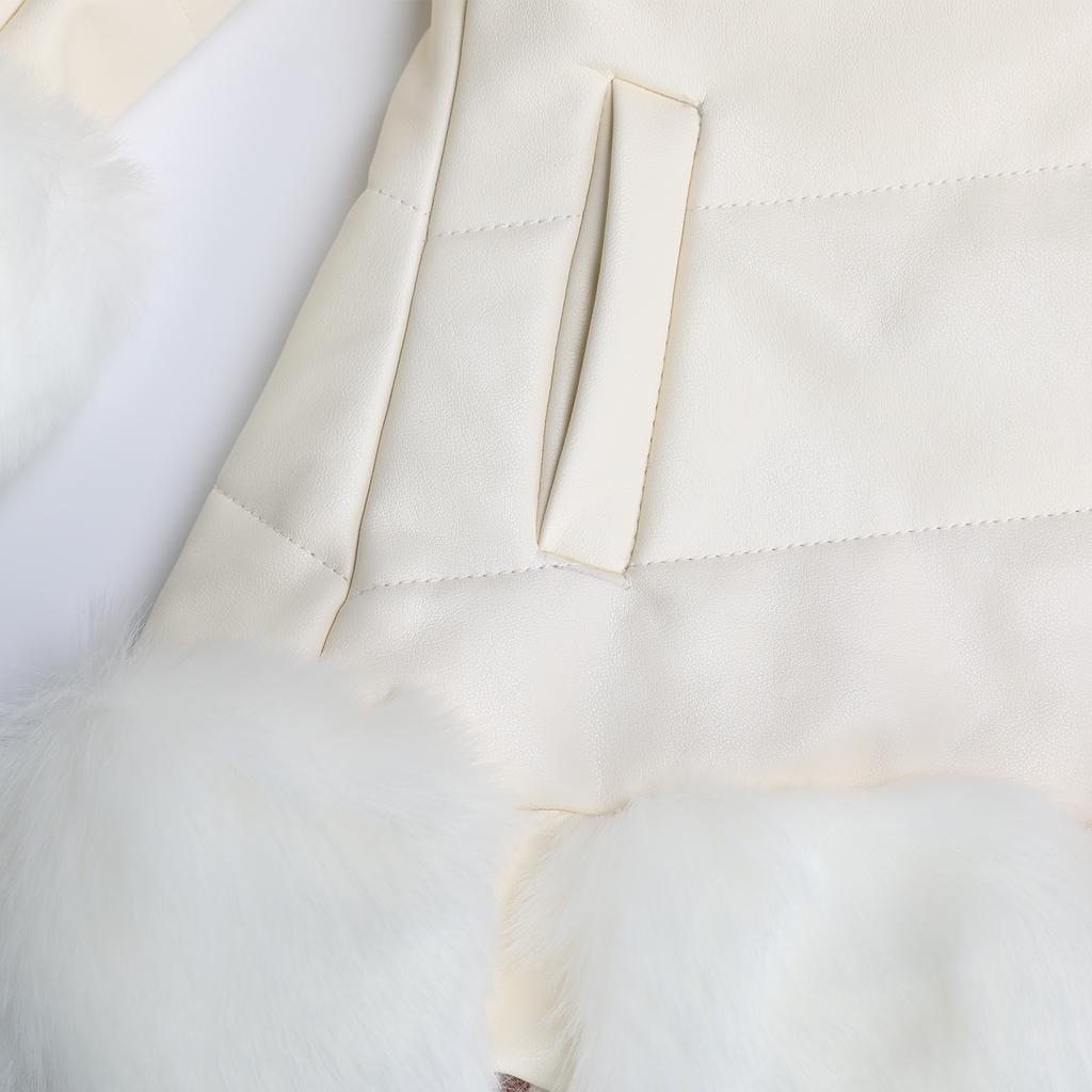 YUBAOBEI Christmas Winter Thick Warm Girls Leather Jacket Kids Soild Color Plush Stand Collar Hooded Coat