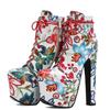 Fashion Flower Ankle Boots Women Platform Autumn Winter Short Boot Lace-up Sexy Ultra Heels Fetish Party Shoes Large Size 46