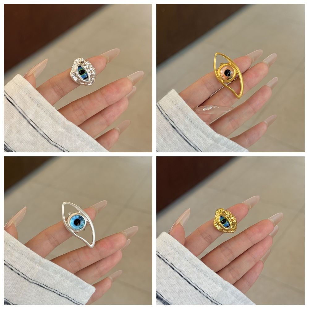 Korean Style Blue Eye Finger Buckle Geometric Gothic Rings Retro Demon Eye Rings  Couple
