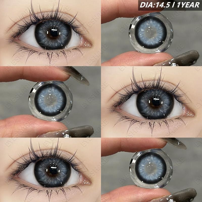 Eyeshare Various Styles of Colored Contact Lenses, Sweet and Cute Pink Contact Lenses, Gentle and Smart Blue and Gray Lenses, 2 Pieces/Pair Per Year