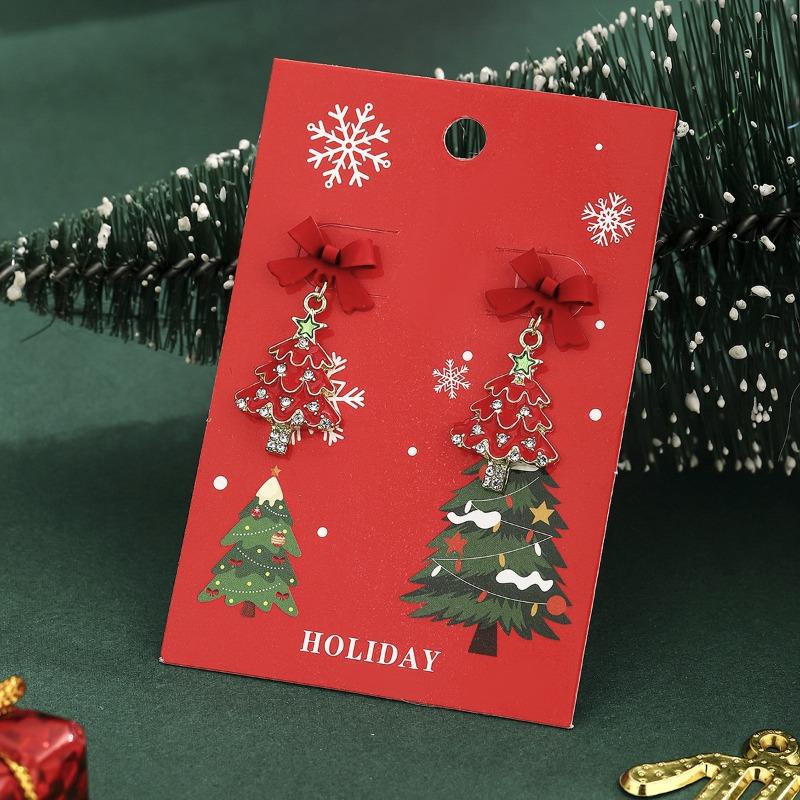 Christmas New Silver Needle Earrings, Christmas Tree Diamond Stud Earrings, Alloy Rhinestone Earrings Jewelry