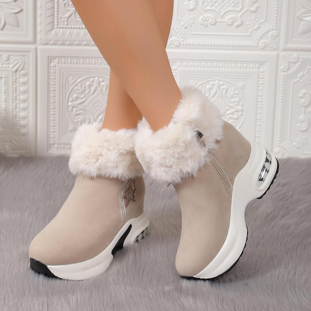 Женские сапоги зимние новые повседневные высокие каблуки теплые сапоги утолщенные пушистые туфли на танкетке модные уличные зимние сапоги на платформе женские