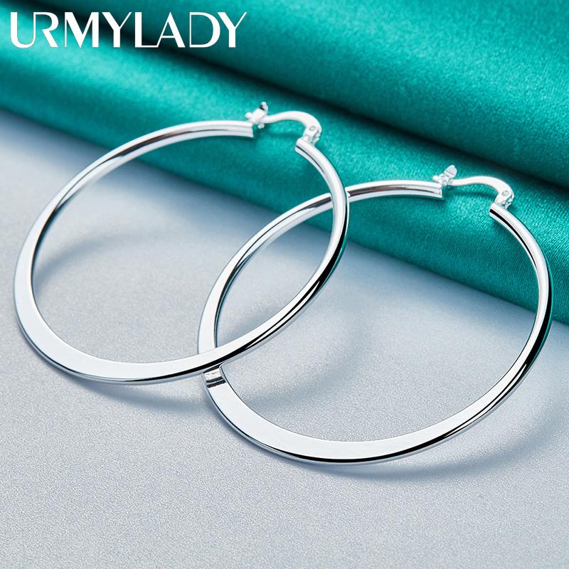 URMYLADY 925 Sterling Silver 55mm Round Flat Earrings For Women Wedding Party Charm Jewelry