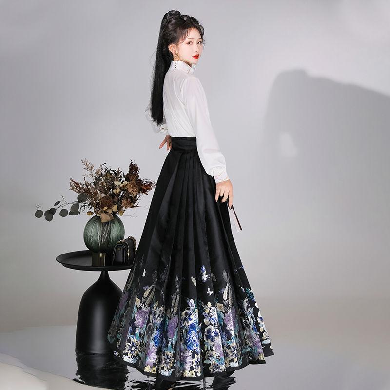 Оригинальная китайская женская рубашка в стиле династии Мин в стиле ханьфу со стоячим воротником и юбкой с лошадиным лицом