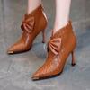 French Pointed Short Boots Women's 2025 Autumn and Winter New Small Fragrant Style Bow High Heel Thin Fashion Boots and Ankle Boots