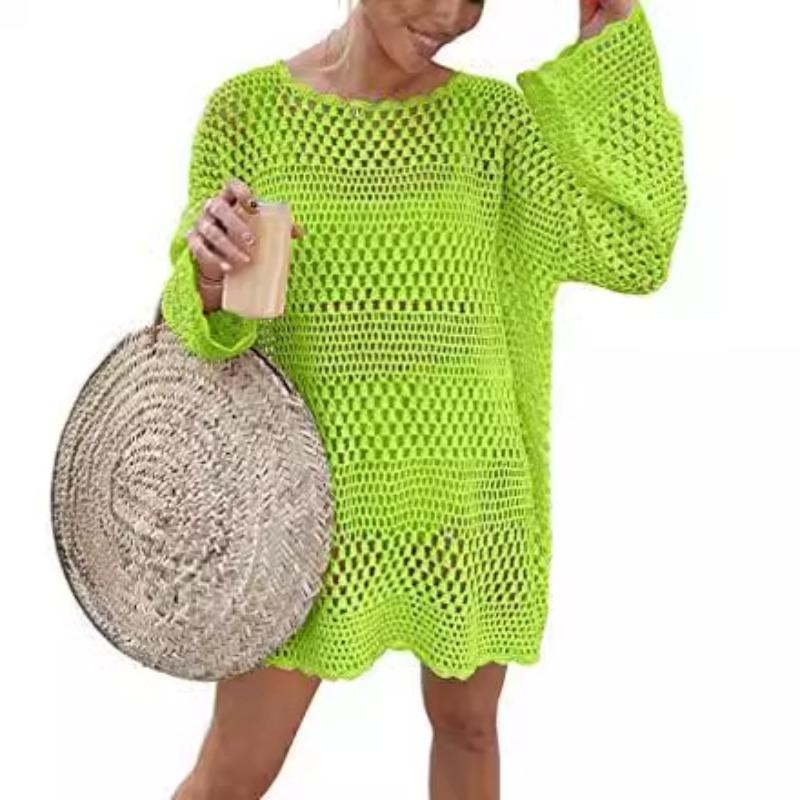 Женская летняя пляжная накидка с круглым вырезом и открытыми плечами, свободный повседневный трикотаж