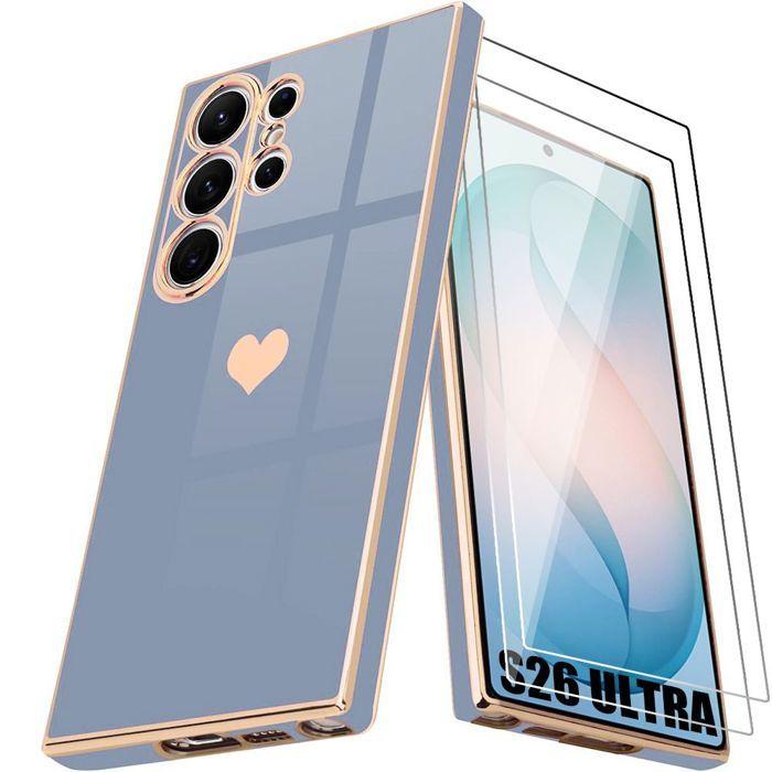 Coque Silicone - BOOLING - pour Samsung Galaxy S26 Ultra - Anti-Rayure Motif Cœur - 2 Vitres - Bleu