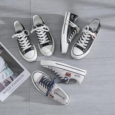 Новые весенние парусиновые туфли с низким верхом и рисунком медведя, дышащие студенческие универсальные туфли на плоской подошве, туфли Ins Tide