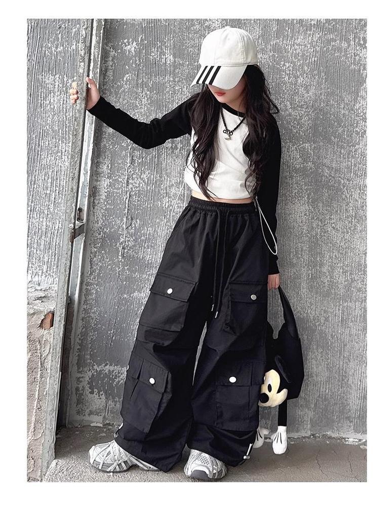 Новые брюки карго с широкими штанинами для девочек 2025 года: Стильная осенняя уличная одежда для подростков