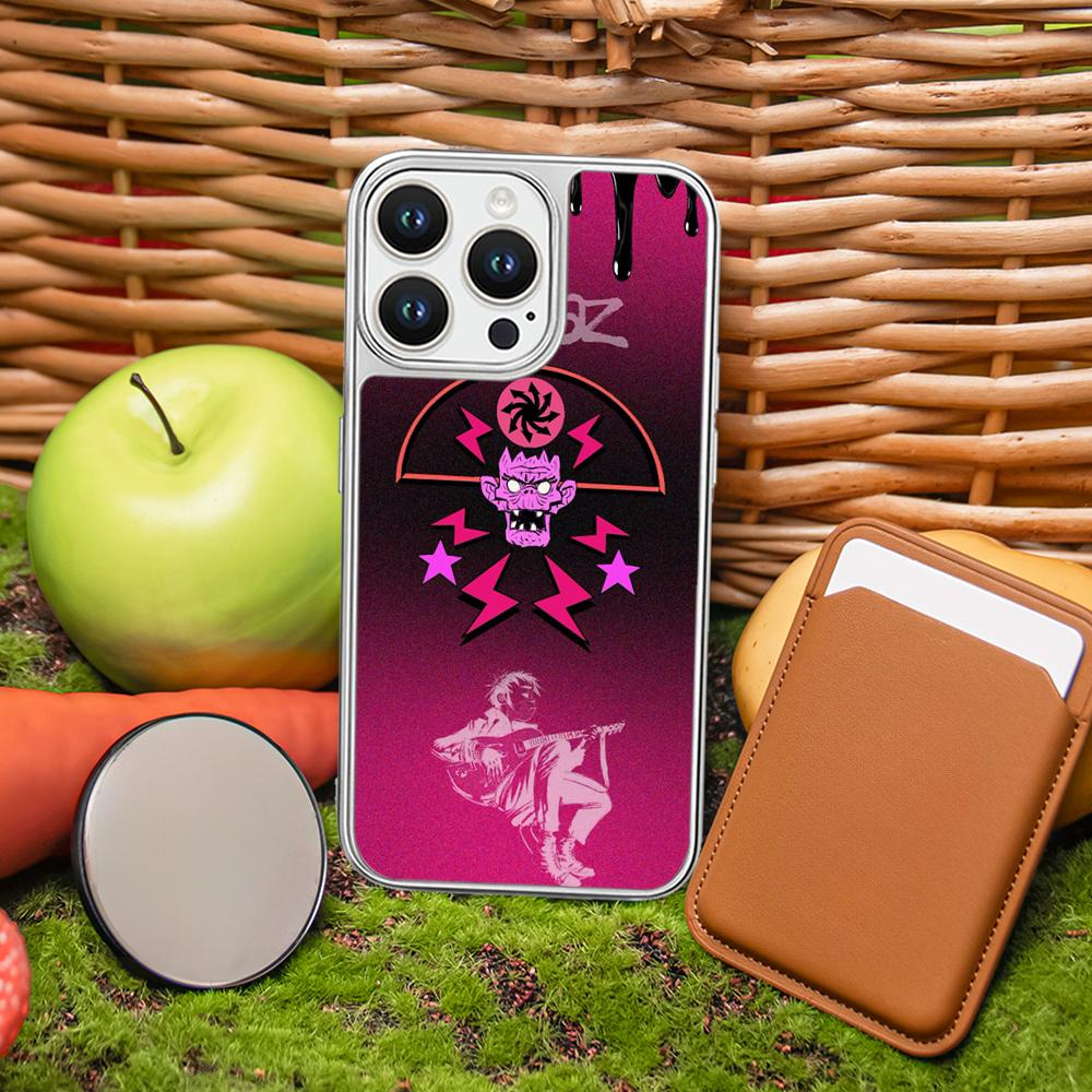Hot band Gorillaz fashion poster design Phone Case for iPhone 16 15 14 13 12 11 Pro Max Sheepskin Silver-edged protective case
