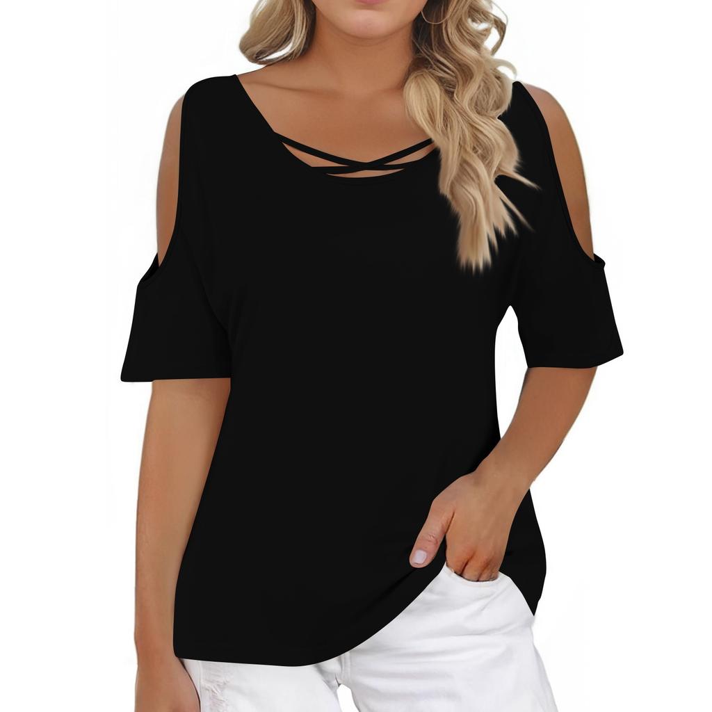 Ladies Off Shoulder Tops Summer Basic Casual T-shirts