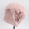 Luxury Warm Real Fox Fur Bomber Hat Female Winter Hand Knitted Real Rex Rabbit Fur Hats Women Outdoor Rex Rabbit Fur Flower Cap