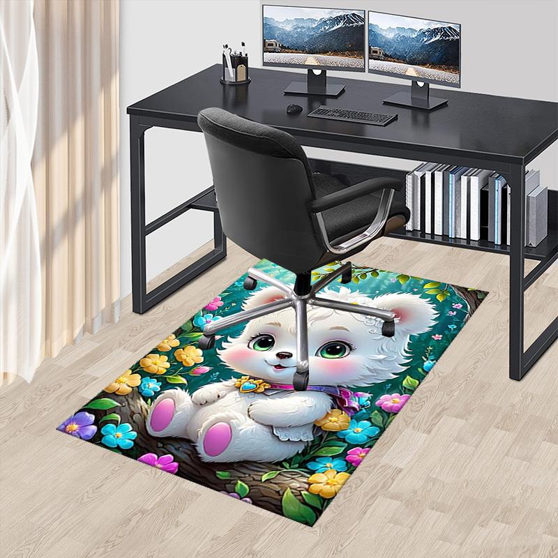 1pc Anime Cute Bear Chair Mat - Office Desk Pad with Flower Crown Design, Non-Slip Carpet for Home Decor, Suitable for All Seasons and Perfect as a Gi