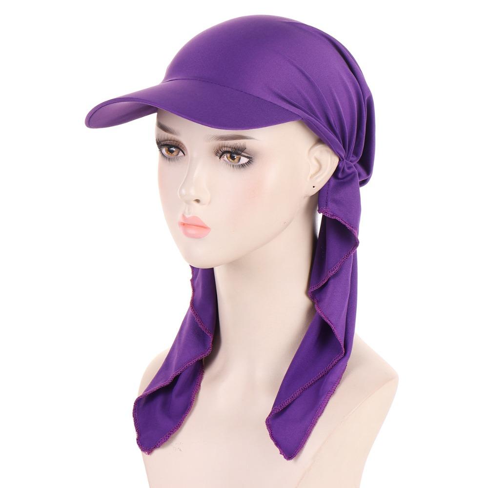 Solid Color Headscarf Baseball Cap Turban Cap Hijab Shawl Sunscreen Beach Hats Girl