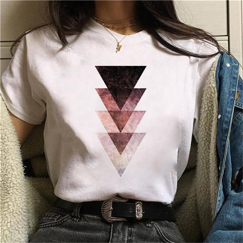 Women Beautiful Geometry Black Funny Print T Shirt Girl Cute Short Sleeve Harajuku 90S Clothes Drop