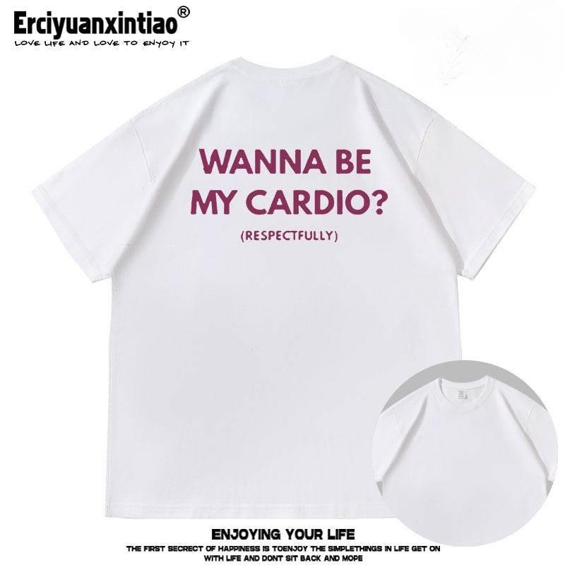 Wanna Be My Cardio Fun English Blazer 260g Heavyweight Short-Sleeved T-Shirt for Men and Women