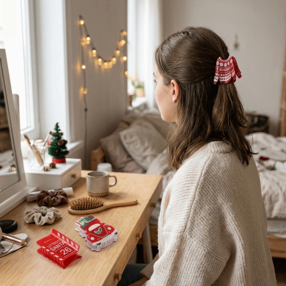 Acrylic Hair Claw Non Slip Hair Gripper Versatile Christmas Pattern Shark Clips Ponytail