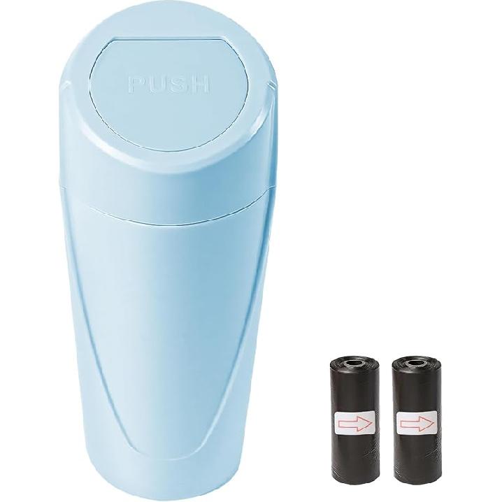 Hovom Mini Car Trash Can With Lid, Portable Garbage Can For Car, Leakproof Cup Holder Automotive Garbage Bin With 2 Rolls Of Trash Bags, Small Trash