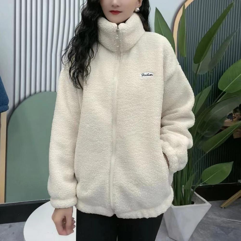 Winter Women's Fleece Fluffy Jacket Streetwear Harajuku Zipper Coat Woman Lightweight Jacket Autumn Winter Plush Warm Jacket Splice Coat