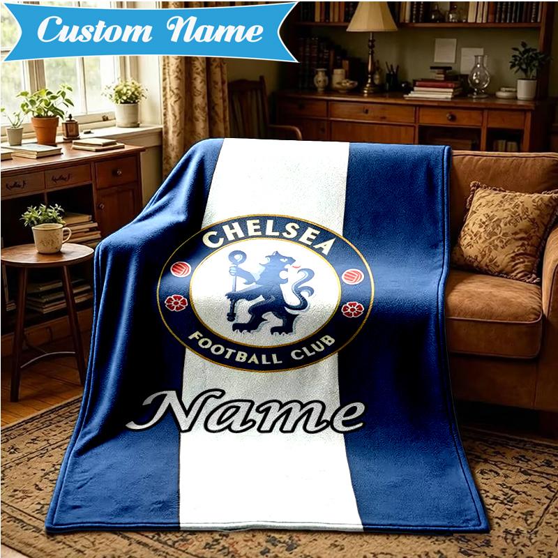 Custom Name Chelsea Crest Artwork Blanket Lightweight Ideal Bedding Blanket Perfect for Travel, Camping, Living Rooms, Sofas, Christmas gift