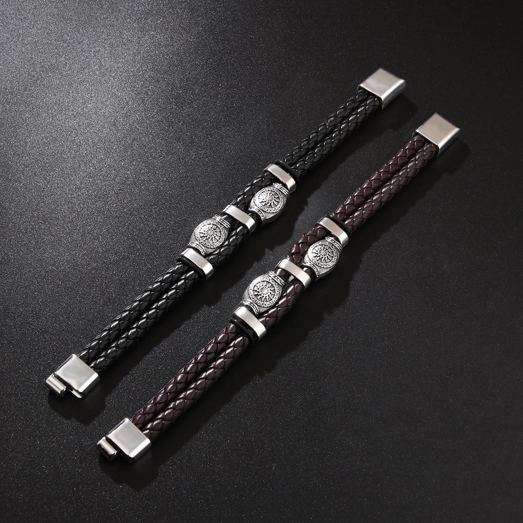 Men's Retro Punk Magnetic Buckle Leather Bracelet - Handmade, Woven with Metal Style