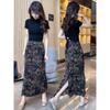Women's Retro Floral Midi Skirt: High-Quality, Light Luxury, Slimming High Waist, Summer Bodycon Design with Slit.