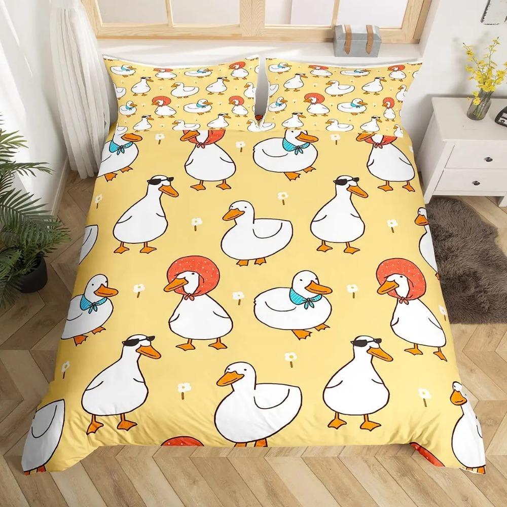 Cute Duck 2/3 Piecebedroom setChildren'sGift Teenagers adulteMicrofibre Double Bed Single Bed Duvet Cover with Zip Room Decor