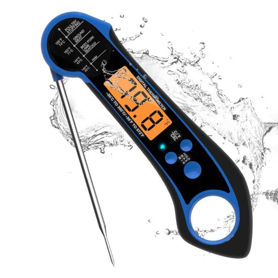 Пищевой термометр Длинный складной зонд с подсветкой Точные показания Чувствительный для жарки во фритюре Водонепроницаемый цифровой термометр для приготовления пищи для домашнего использования