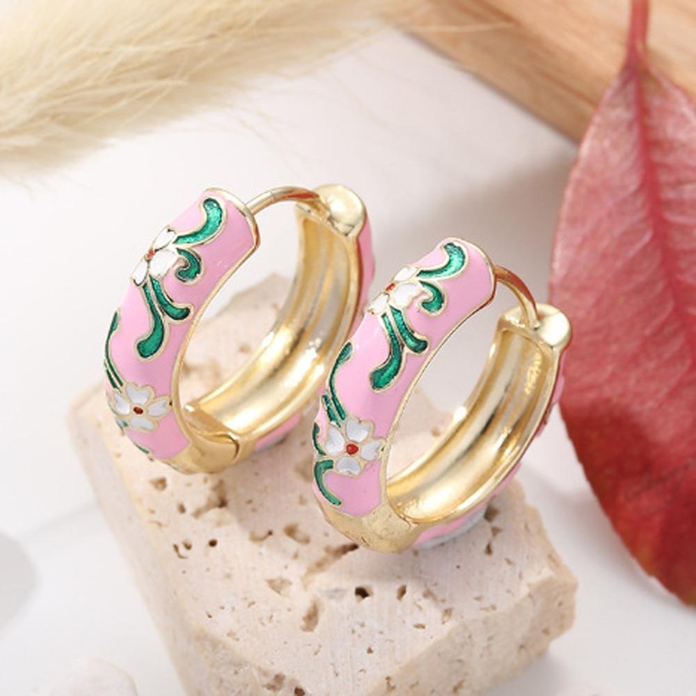 Китайские эмалевые серьги-цветы Классические серьги в китайском стиле Серьги-кольца Ювелирные изделия