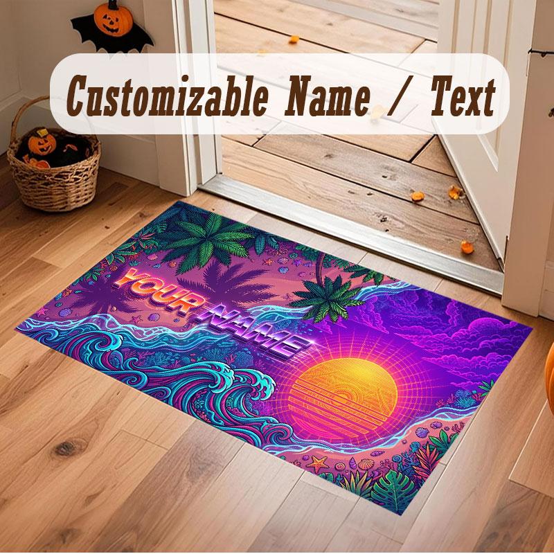 Mountain Landscape Theme Crystal Velvet Floor Rug Personalized Custom Name Text Warm Carpet Home Decoration
