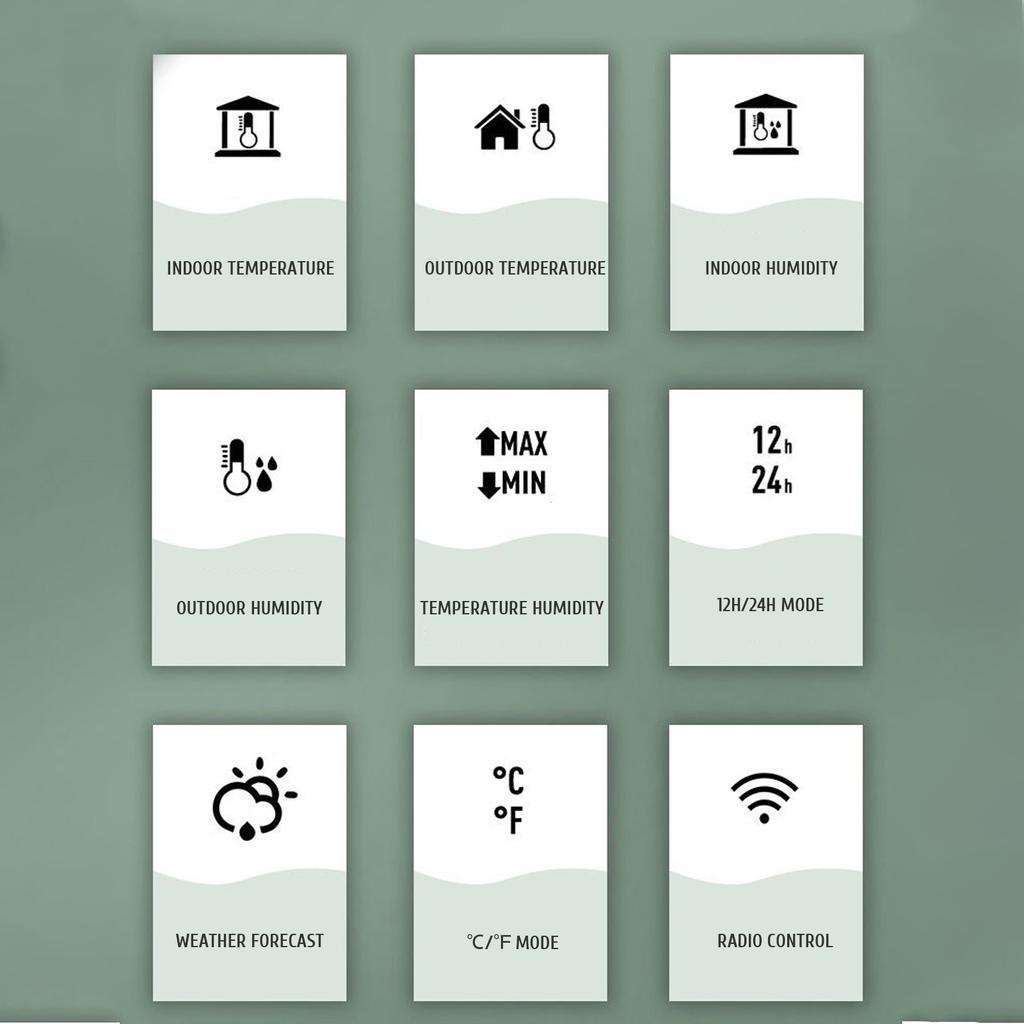 Wireless Weather Station 8-in-1 Indoor/Outdoor Thermometer Temperature Humidity Time Date Radio