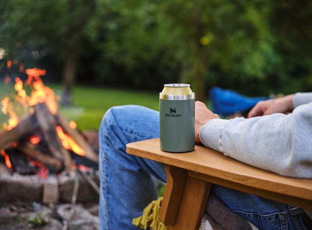 STANLEY Everyday Can Cooler with Vacuum Insulated Fits 350ml Stainless Keeps Coffee Hot or Dishwasher Warranty Japanese Cup, 0.29L, Pomelo, Straw,