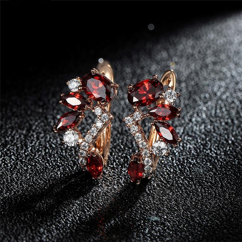 1 пара разноцветных висячих сережек золотого цвета с камнями огранки «маркиз» красного, фиолетового, оливково-зеленого цвета, серьги-капельки с цветком и листьями, нежные ювелирные изделия