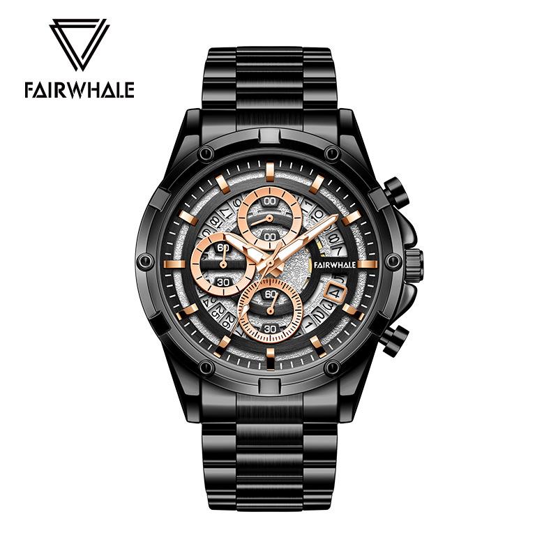 Mark Fairwhale Brand Men's Quartz Watches Stainless Steel Strap Waterproof Luminous Multifunctional Date Chronograph Watch Men