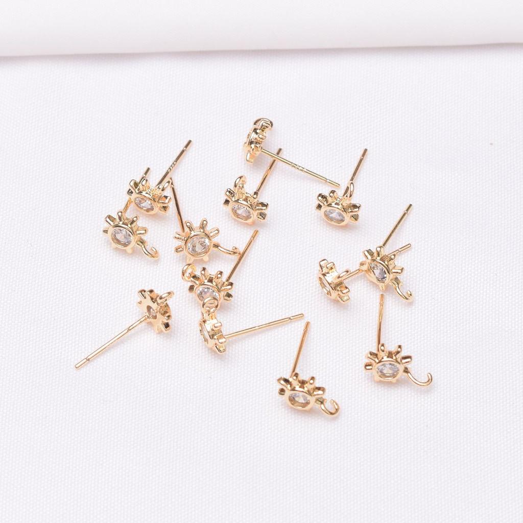 10 шт. 14-каратное золотое покрытие в форме бабочки с микро-инкрустацией и подвесными серьгами-гвоздиками, серебряные иглы S925, ювелирные изделия своими руками, иглы для ушей в форме солнца, аксессуары в процессе работы