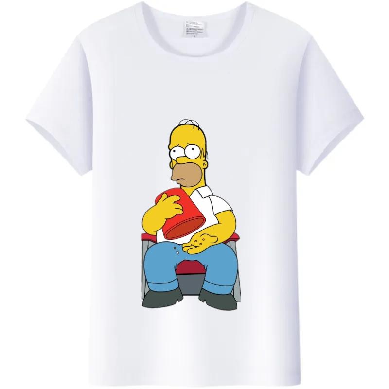 Casual Unisex Cartoon Simpson Harajuku T-shirt Summer Blouses White Tees Tops Short Sleeve Blouses 90S Tshirt