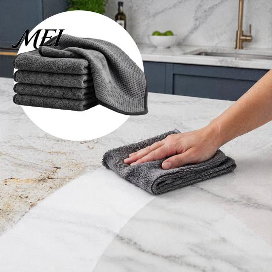 Washable Home Cleaning Supplies 5PCS Cloth, Thickened Reusable Microfiber Lint-Free Excellent Multipurpose Household Fabrics Water Absorption