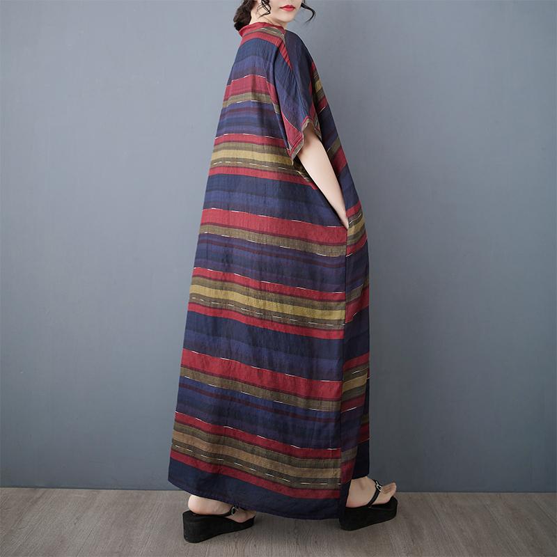 Dimanaf Женское 2025 Plus Size Летнее повседневное базовое платье Льняное винтажное свободное длинное платье в полоску макси Новое