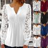Spring Summer Tops Women's Flower Print V-Neck Lace Patchwork Long Sleeve Pleated Button T-shirt