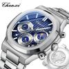 CHENXI Men's Multifunctional Chronograph Watch with Triple Eye Calendar, Luminous Steel Band, and Transparent Back.