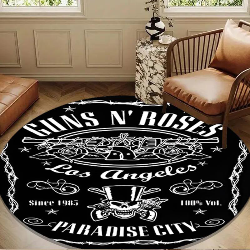 Guns Roses Fire Logo Round Rug for Livingroom,Bedroom, Palyroom, Chair Rug, Area rug, Circle Carpet, Large Size Decor Fan Christmas gift