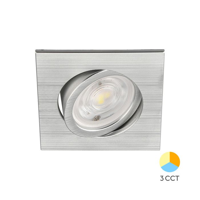 Spot LED encastrable 3en1 carré alu 7W IP20
