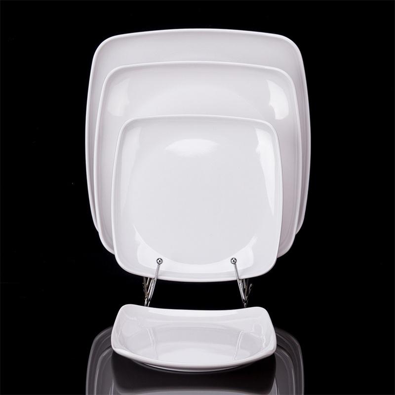 Белая меламиновая тарелка для ужина, квадратные блюда для быстрого питания, подносы для школьных рисовых блюд, недорогие украшения и аксессуары для гостиничных столов