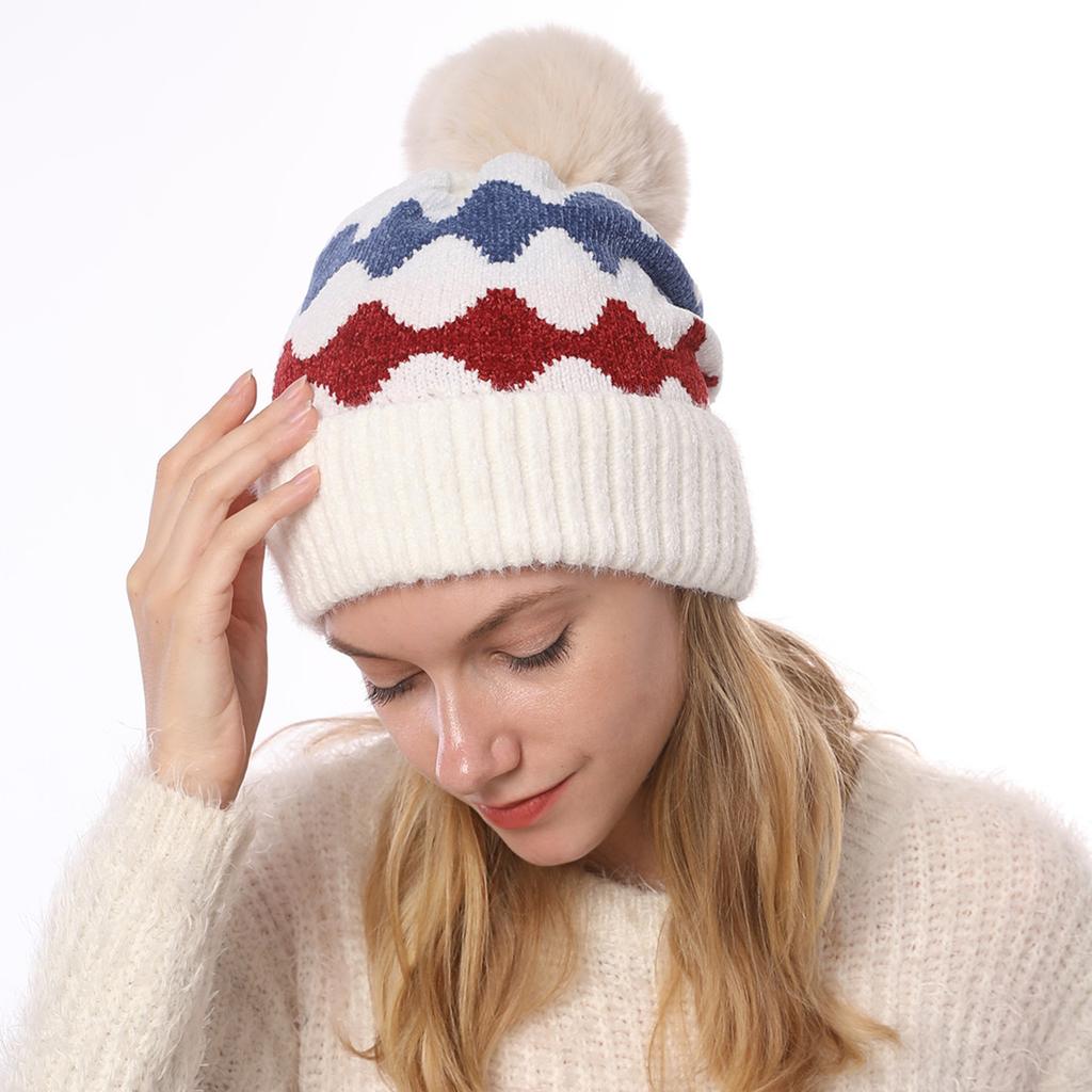 Осень и Зима Новая Бархатная Утепленная Теплая Вязаная Шапка Шениль Мягкая Волнистая Шерстяной Помпон Шапка-Бини