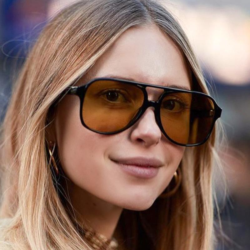 Ретро двойные мосты женские неполяризованные солнцезащитные очки модные анти-синий свет очки трендовые полые леопардовые очки