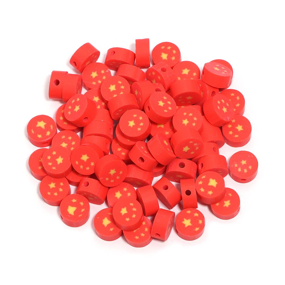 50Pcs 9mm Polymer Clay Flat Round Beads National Flag Loose Spacer Beads For DIY Handmade Bracelets Earrings Making Accessories